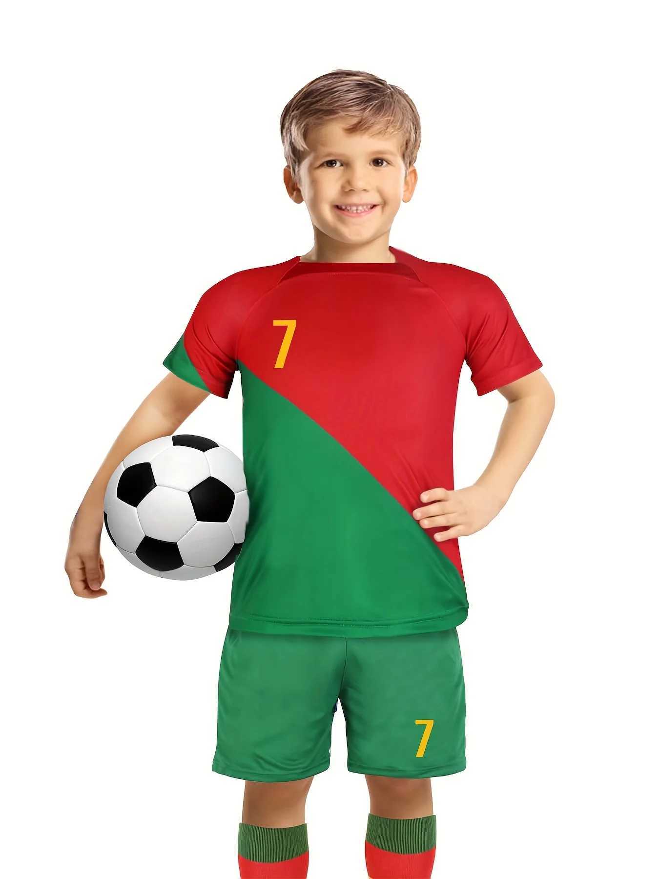 Clothing Sets Summer 4-14 Year Old Boys and Girls Football Top Short Sleeve+Shorts Comfortable and Breathable Childrens Sports Set J240518
