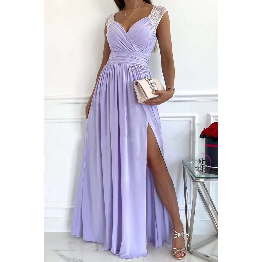 2024 Sleeveless Lace Open Back Bottom Split Women's Dress F52044