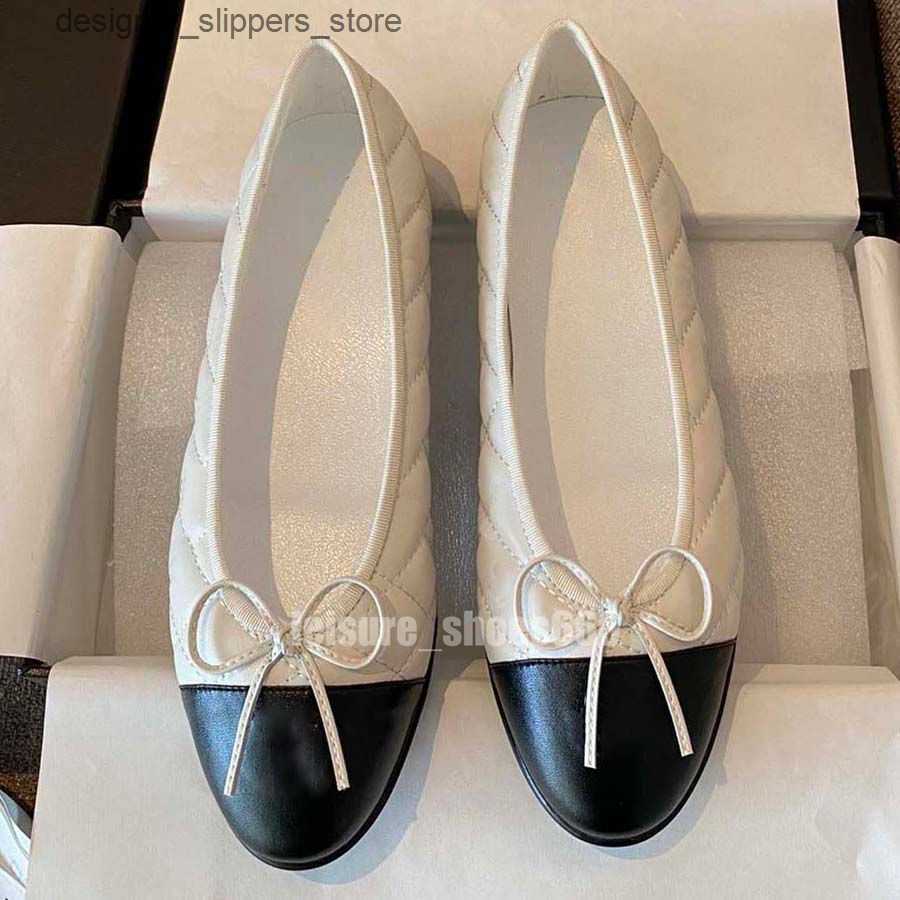 Sandals designer shoes Paris Brand Black Ballet Flats Shoes Women Spring Quilted Genuine Leather Slip on Ballerina Luxury Round Toe Ladies Dress