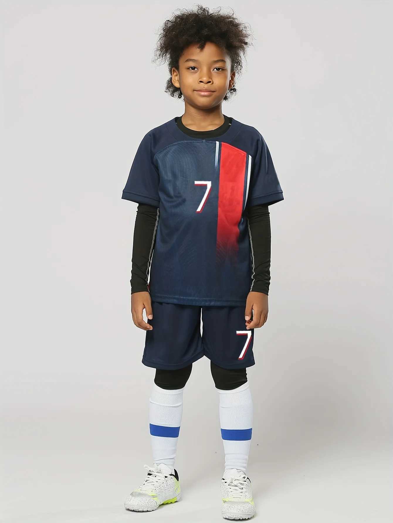 Clothing Sets Summer 4-14 Year Old Boys and Girls Football Top Short Sleeve+Shorts Comfortable and Breathable Childrens Sports Set J240518