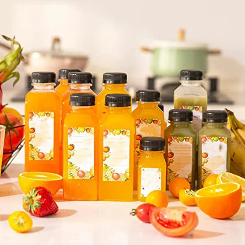 10pcs 60ML500ML Clear Empty Plastic Juice Bottles with Caps Reusable Water Bottle Juicing Smoothie Containers W Funnel 240520
