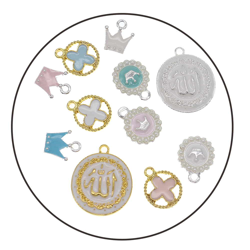 20pcs Cute Small Mix Color Silver /Gold Plated DIY Craft Charms For Kids Enamel Round Four Leaves Clover Shape Pendant Charm For Bracelet /Necklace Ma