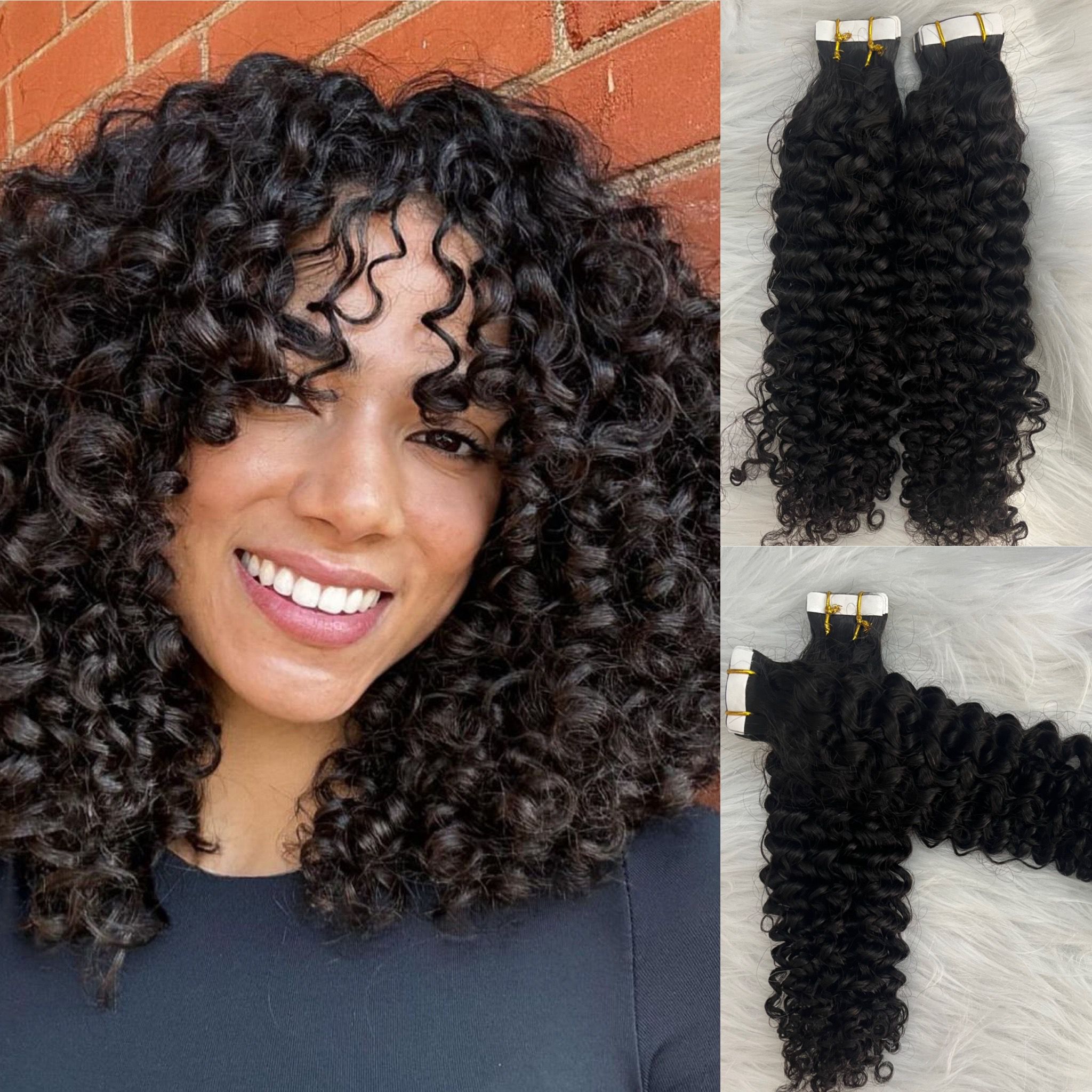 Kinky Curly Tape in Human Hair Extensions #1B Natural Black Skin Weft Tape on Hair Extension 100g/40pcs