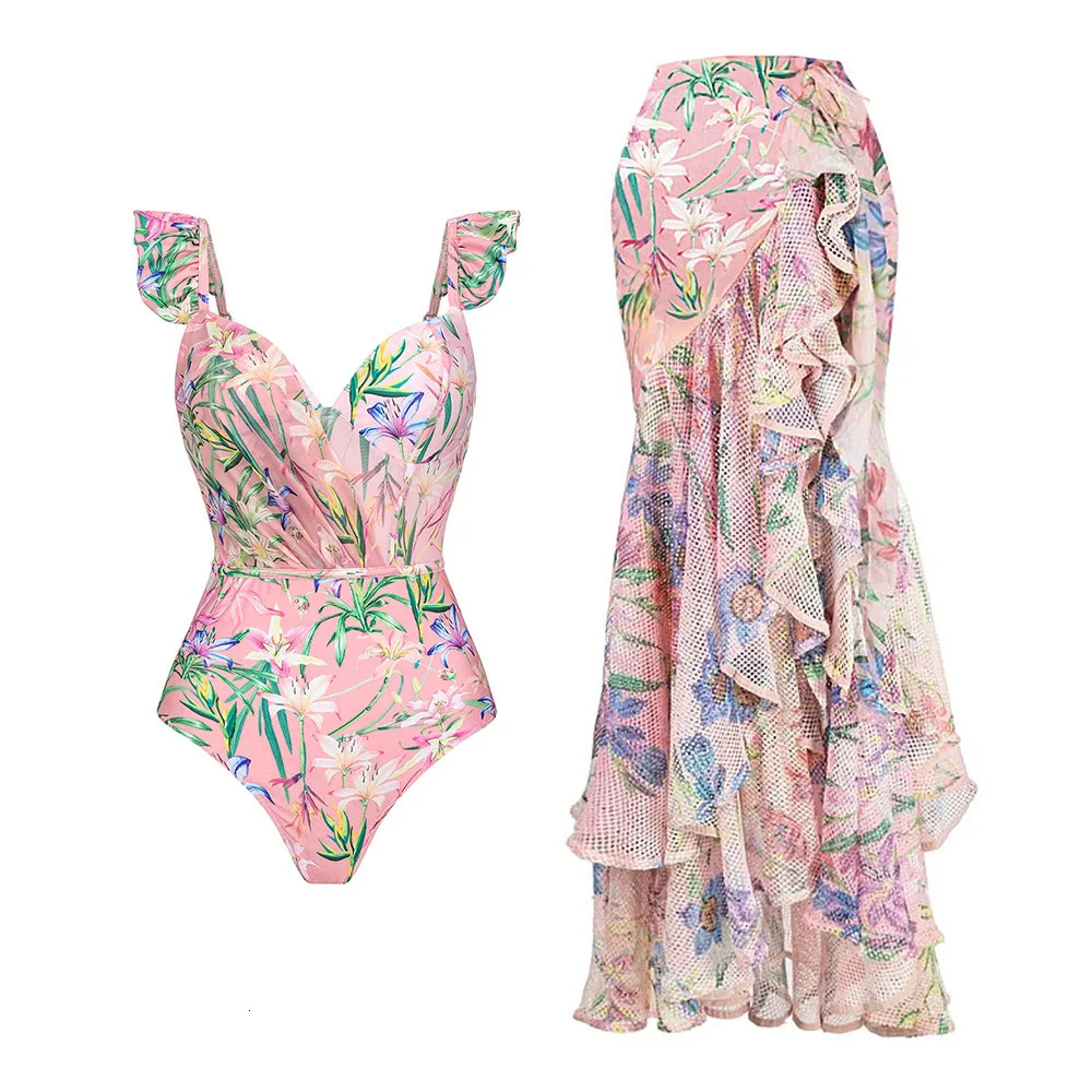 2023 High Quality Swimsuit Floral Ruffle Printed Push Up Women Bikini Set Swimwear Slimming Bathing Suit Beach Wear 240506