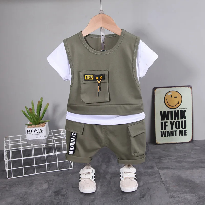 Baby Suits Outfits Set Summer Fashion O-neck Gentleman T-shirts Tops and Shorts Two Piece Boys Infant Clothing Kids Tracksuits 240510