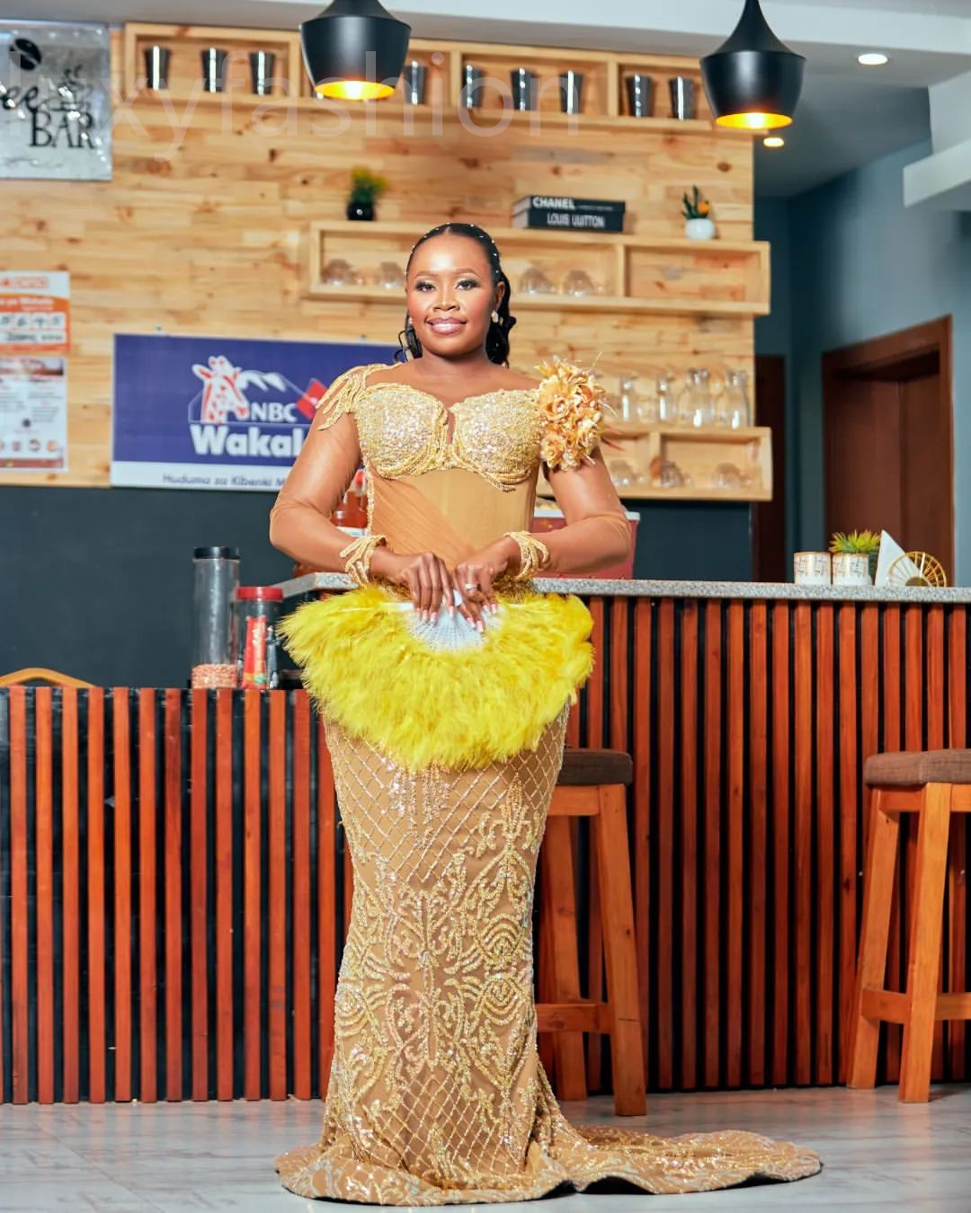 Aso Ebi 2024 Gold Illusion Mermaid Prom Dresses Florals Sequined Evening Party Formal Second Reception Birthday Enagement Thanksgiving Dress Gowns LF0