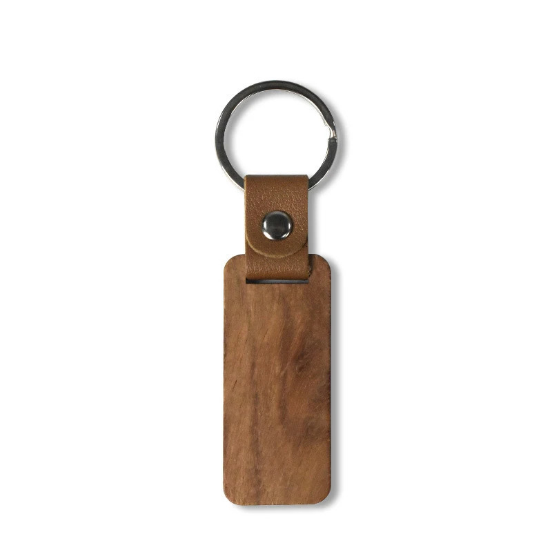 100Pcs Blank Wood Keychains PU Leather Keychain Rectangular Wood Key Chain 240516