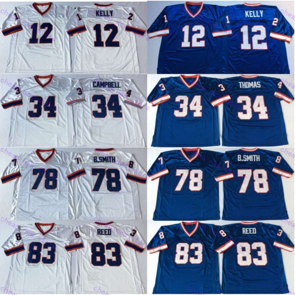 Vintage 12 Jim Kelly 34 Thurman Thomas Football Jerseys 1994 75th 78 Bruce Smith 83 Andre Reed 32 OJ Simpson 35th Stitched Jersey Blue Mens M-XXXL