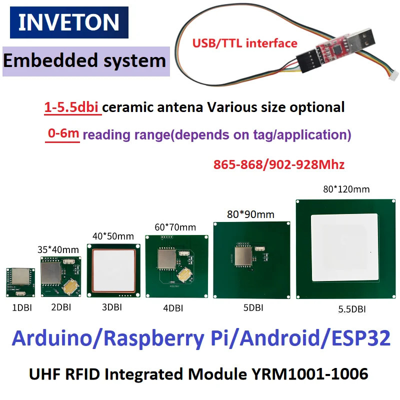 YRM100 Module UHF RFID reader USB Writer TTL 155dbi Antenna Integrated Card Reader Access Control System 240516