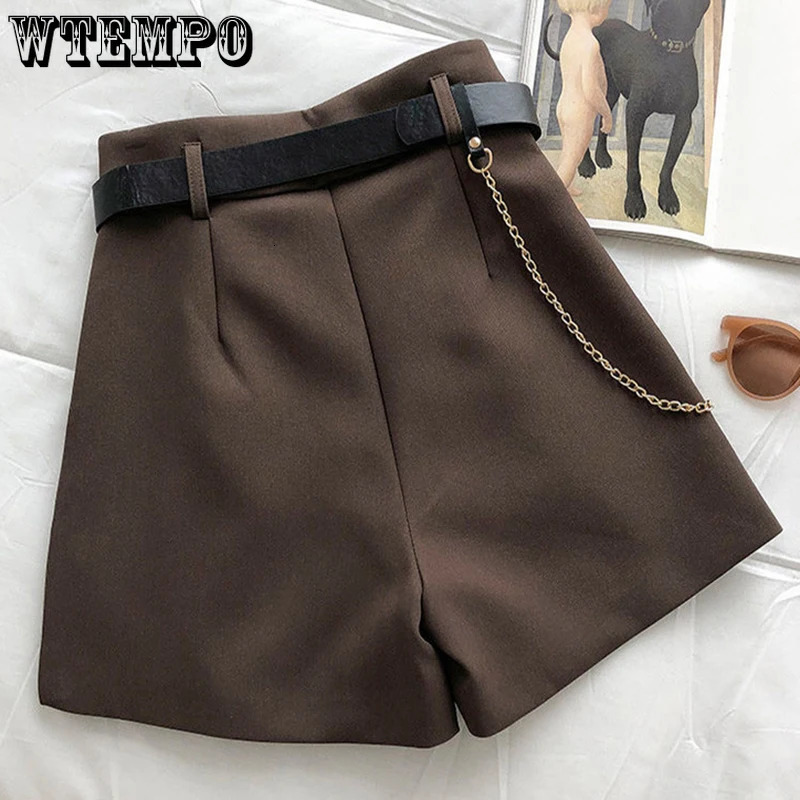 WTEMPO Spring Fall Loose Casual Thin Solid Tailored Short Fashion High Waist Aline Wide Leg Pants with Belt 240507