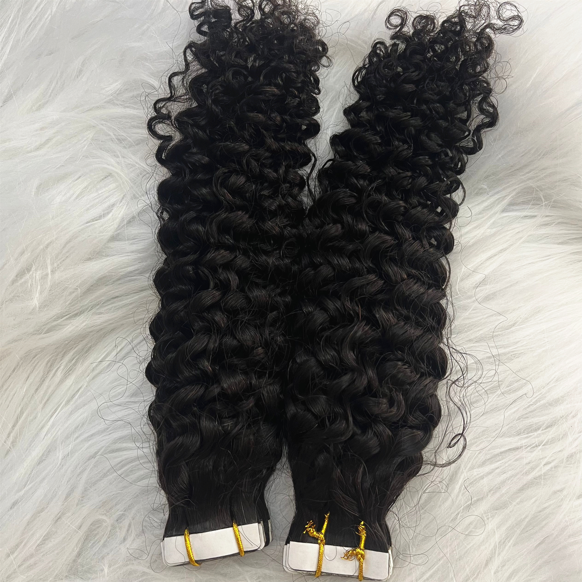 Kinky Curly Tape in Human Hair Extensions #1B Natural Black Skin Weft Tape on Hair Extension 100g/40pcs