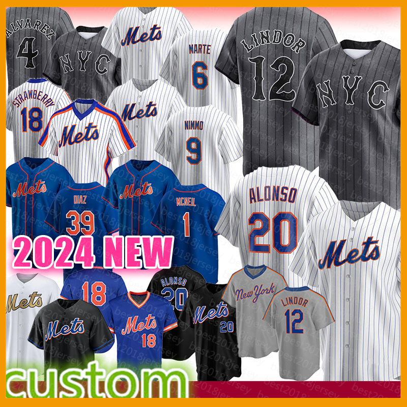 Mens Francisco Alvarez Baseball Jerseys Pete Alonso New Yorks Francisco Lindor Brandon Nimmo Mets Starling Marte Edwin Diaz Darryl Strawberry DJ Stewart
