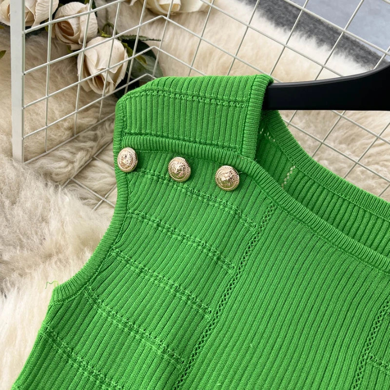 Knitted White Summer Women Solid 2 Piece Bottons Crop Top Tanks Slit Midi Long Skirt Set Bodycon Sexy Party Elegant Outfit 240518