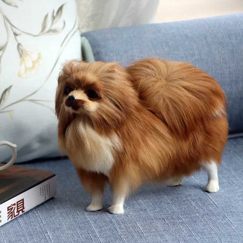Stuffed Plush Animals 27cm Pomeranian Dog Simulation Plush Toys Lifelike Dogs Stuffed Animal Dolls Kaii Toys for Children Birthday Christmas Gift