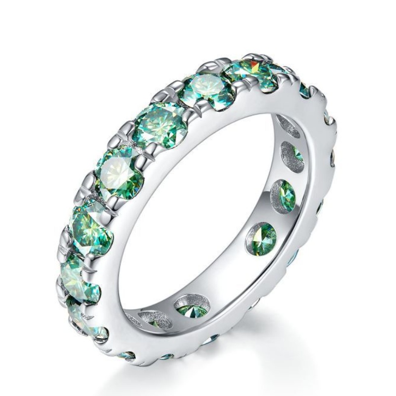 Men Women Rings Sterling Sier Dia Passed Test 4mm Blue Green Moissanite Ring for Party Wedding Nice Gift