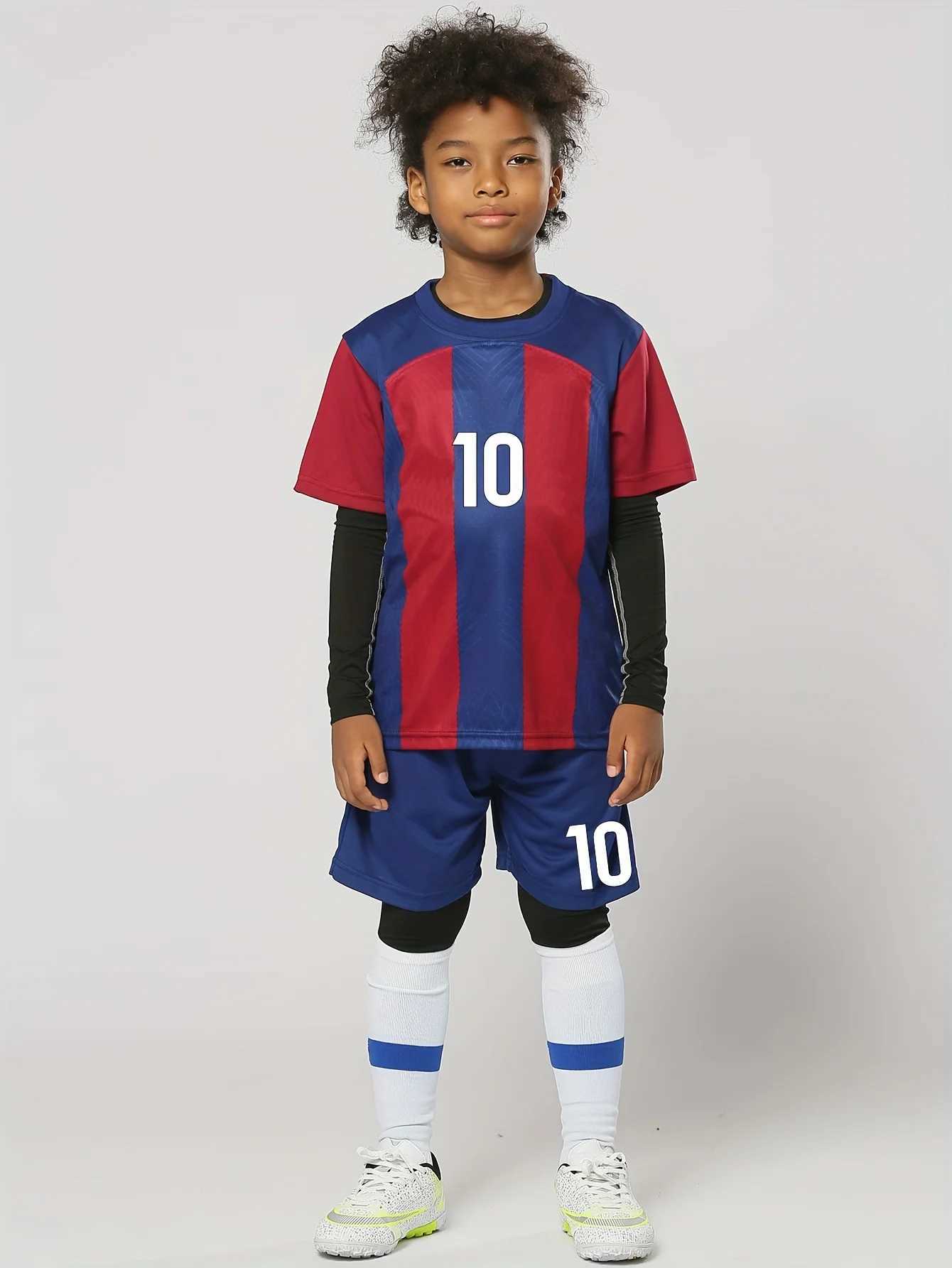 Clothing Sets Summer 4-14 Year Old Boys and Girls Football Top Short Sleeve+Shorts Comfortable and Breathable Childrens Sports Set J240518
