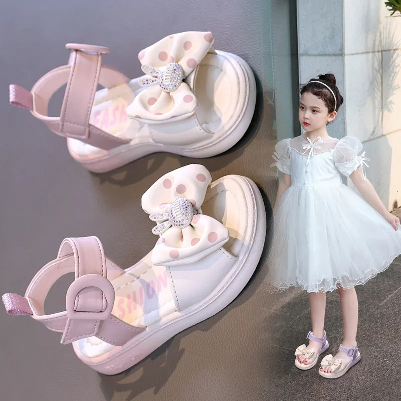Girls Sandals Summer Soft Sole Fashion Bow Girl Princess Sandals Casual Childrens Beach Shoes 240513