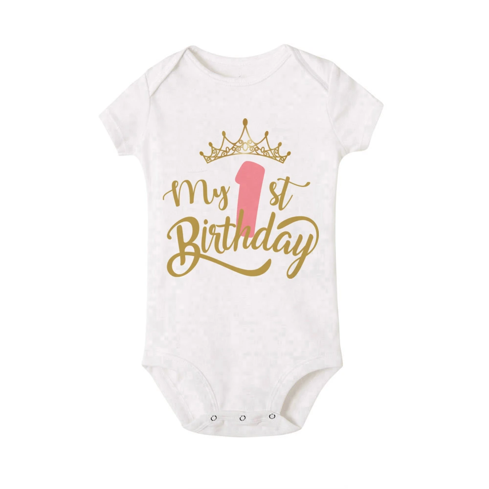 Birthday 1st Newborn My Bodysuit Infant Baby Clothes Toddler Jumpsuit Girl Birthday Party Short Sleeve Outfit Infant Shower Gift smile