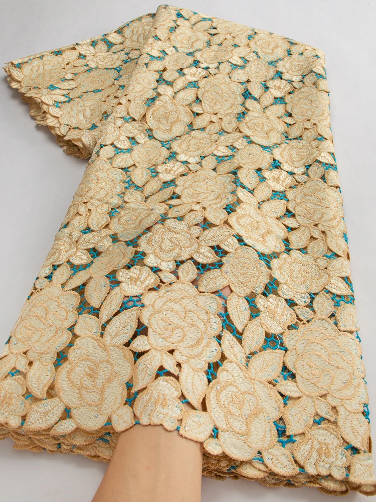 Lace fabric 2024 High Quality African Guipure Cord Lace Fabric Nigerian Water Soluble Lace for Sewing Women Party Dresses TY3572