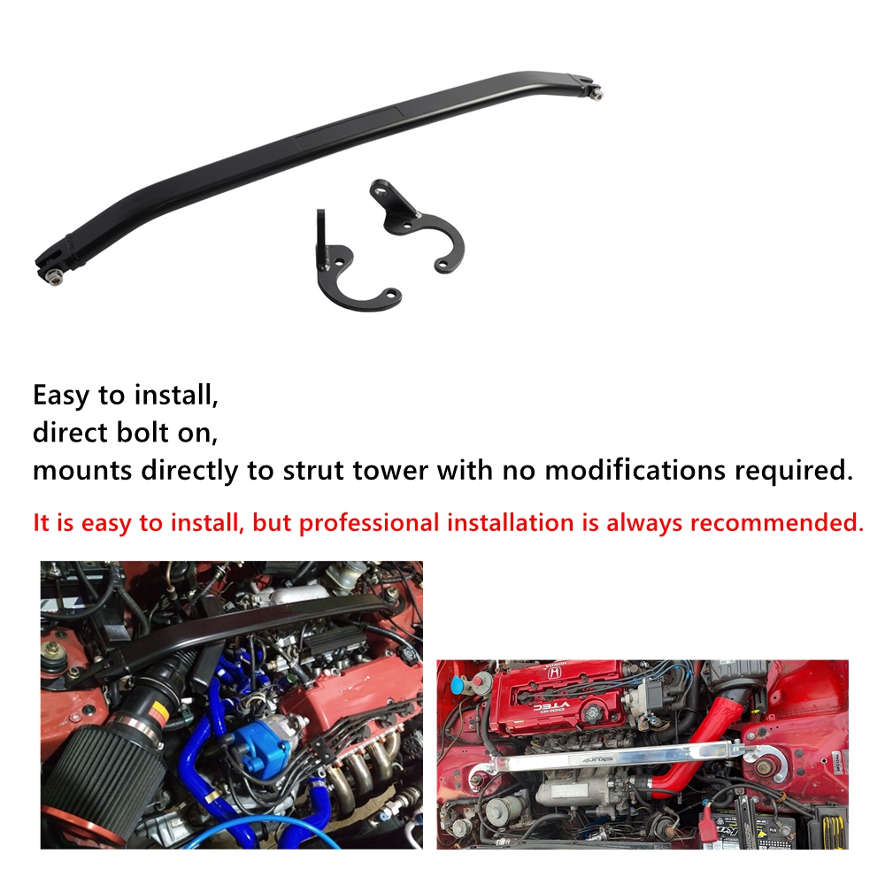 Front Strut Bar For 92-00 Honda Civic EG EK 93-97 Del Sol 94-01 Integra DC2 Front Upper Strut Brace Bar Aluminum Silver/Black