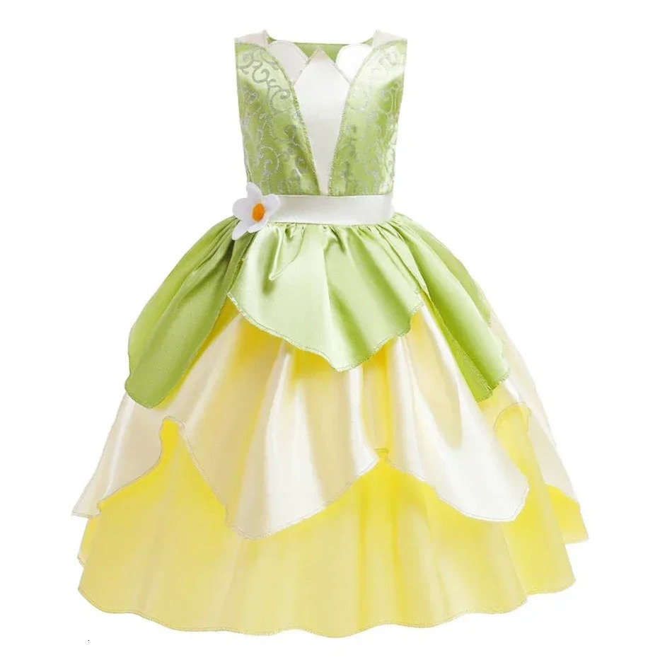 Tiana Costume Girl Dress Up Princess Girls Cosplay Role Playing Party Costumes Children Sleeveless Carnival Princess Dresses 240518