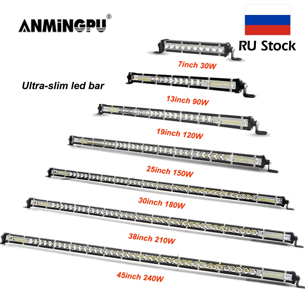 ANMINGPU Slim Offroad LED Bar 12V 24V 7-50inch Spot Flood Barra LED Light Bar/Work Light for Truck 4x4 ATV Car Driving Fog Lamp
