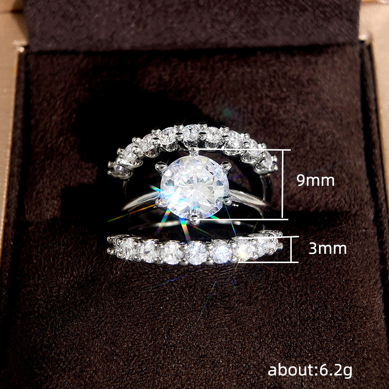 Sterg Sier 3Pcs White Zircon Crown Ring Band Set, Engagement Wedding Jewelry Gift 4