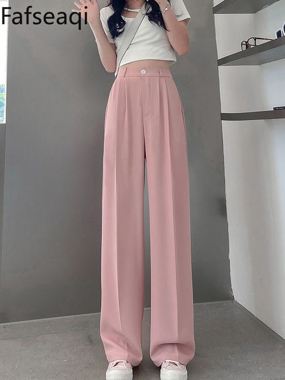 new Summer Ice Silk Wide Trousers for Women 2024 Loose White Thin Straight Pants Elegant Office Women 2025 Baggy Stacked Pants Sweatpants