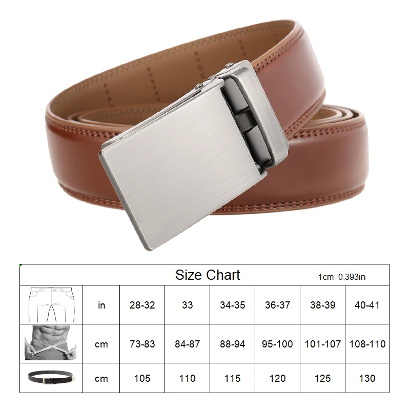 VATLTY 100cm-130cm Leather Belt for Men Alloy Automatic Buckle Silver Belt Male 31mm Non-porous Cowhide Boss Brown Belt Girdles