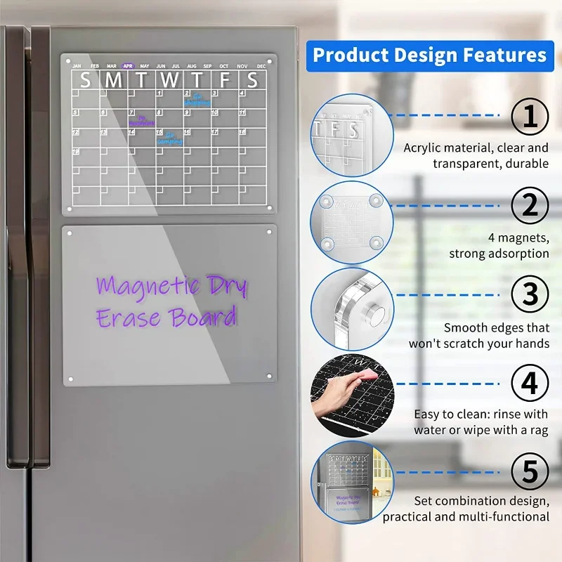 Reusable Magnetic Fridge Sticker Calendar Board Planner new Magnet 2025 Dry Erase Board Schedule Transparent Acrylic Fridge Message Menu