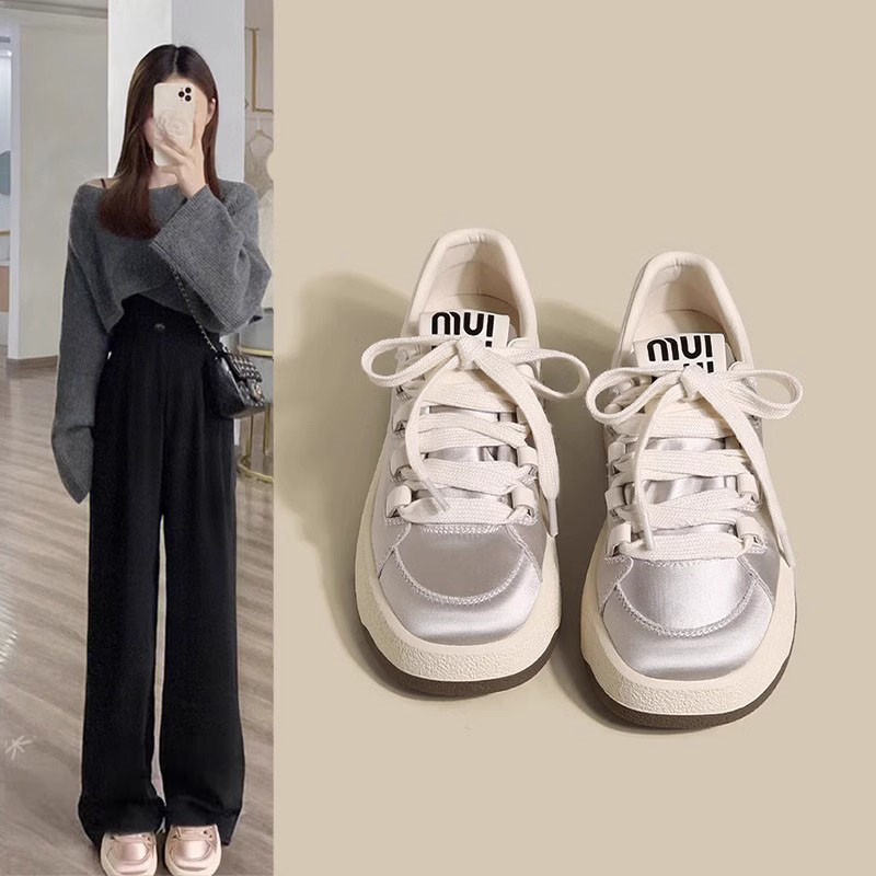 GAI 2024 Spring New Sports Leisure Little White Silk and Satin Versatile Popular Thick Sole Anti slip Board Shoes for Women Mint
