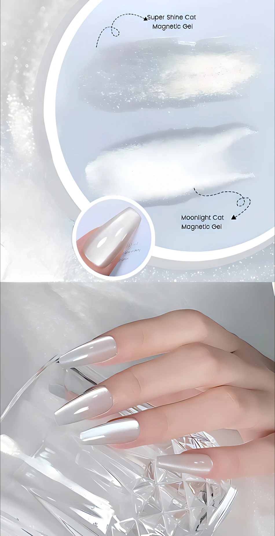 XEIJAYI 8ML 9D Porcelain White Moonlight Gel Nail Polish Reflective Glitter Cat Eye Gel Polish Permanent Enamel for Uv Nails