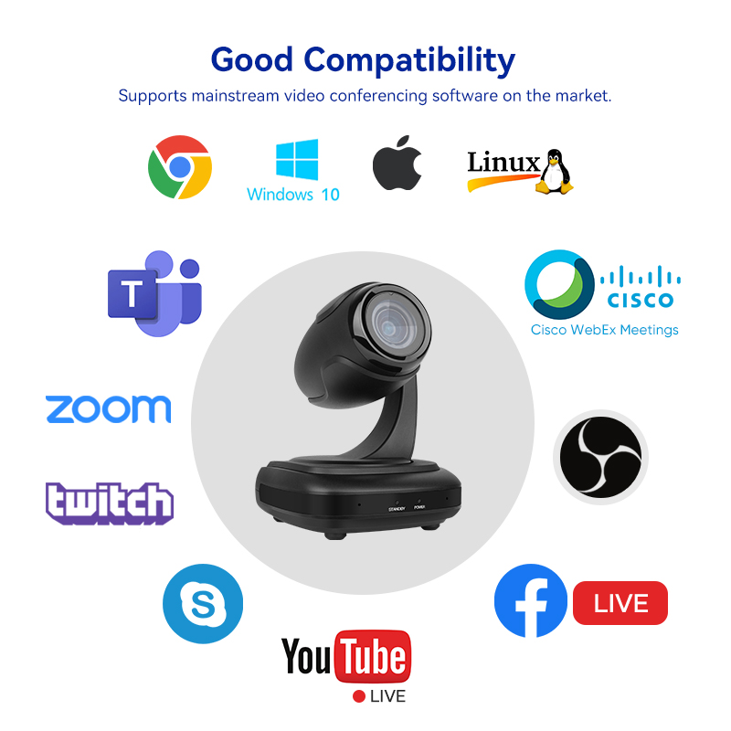 SMTAV AI Tracking USB2.0 1080P 3X Optical Zoom Live Streaming PTZ Camera for Broadcast Conference Events Church