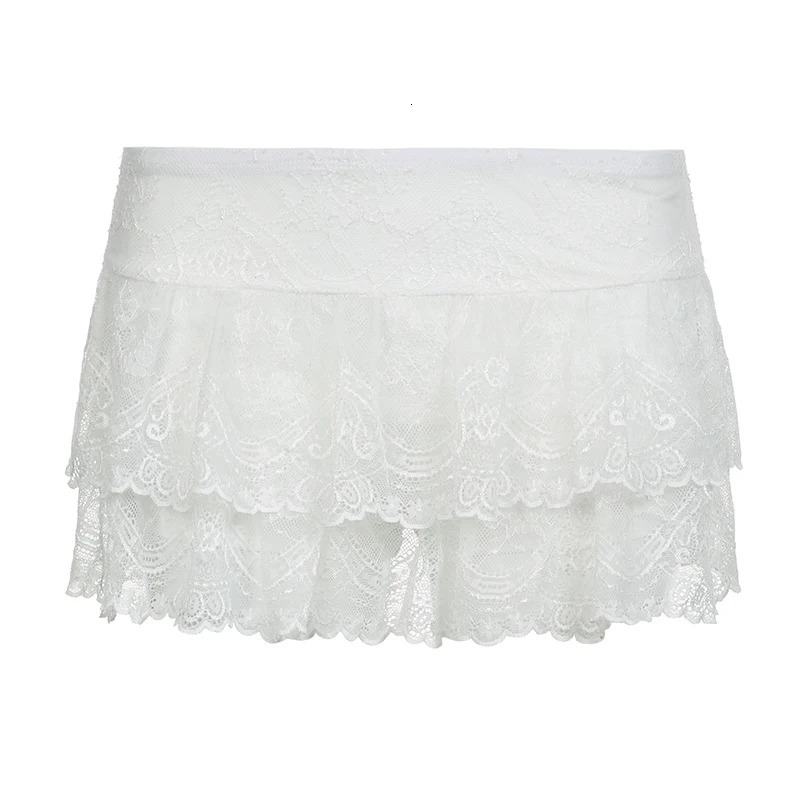BIIKPIIK Casual Ruffles Lace Skirts Fashion Streetwear All-match Women Mini Skirts Sweet Bottom Clothing Vintage Outfit Sexy Y2K 240513