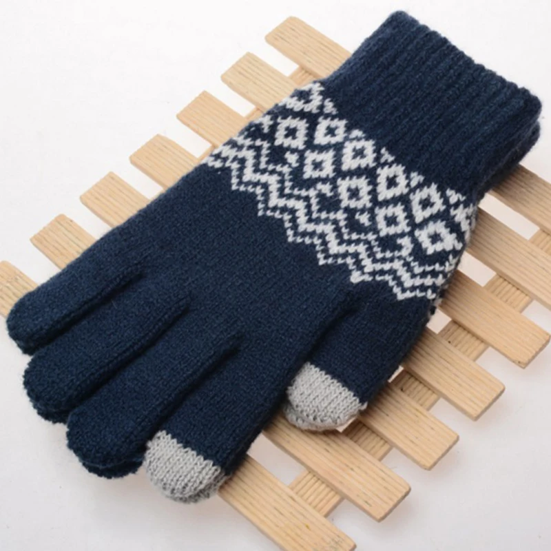 Winter Knitted Warm 1Pair Glove Mobile Phone Touch Screen Knitted Glove Winter Thick Warm Cycling Riding Adult Glove Men Women smile