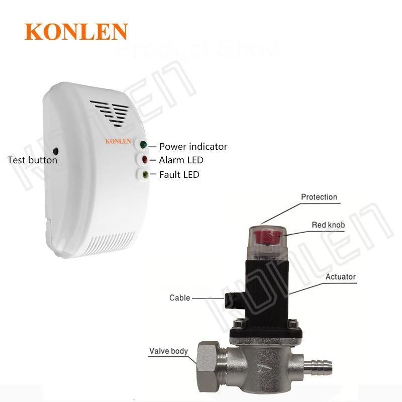 Natural LPG Gas Detector Methane CH4 Leak Alarm Sensor Shut Off Smart Solenoid Valve DN20 15 Automatic Control Home Fire Safety