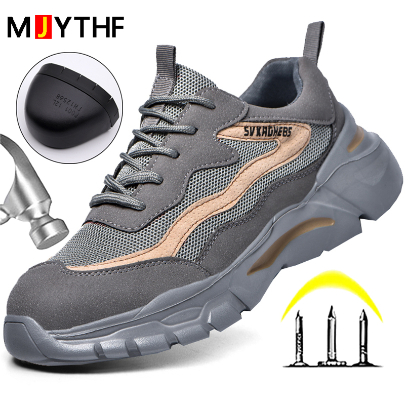 For New Women Steel Toe Cap Work Breathable Light Sneaker Men Indestructible Safety Boots Couples Shoes 255a