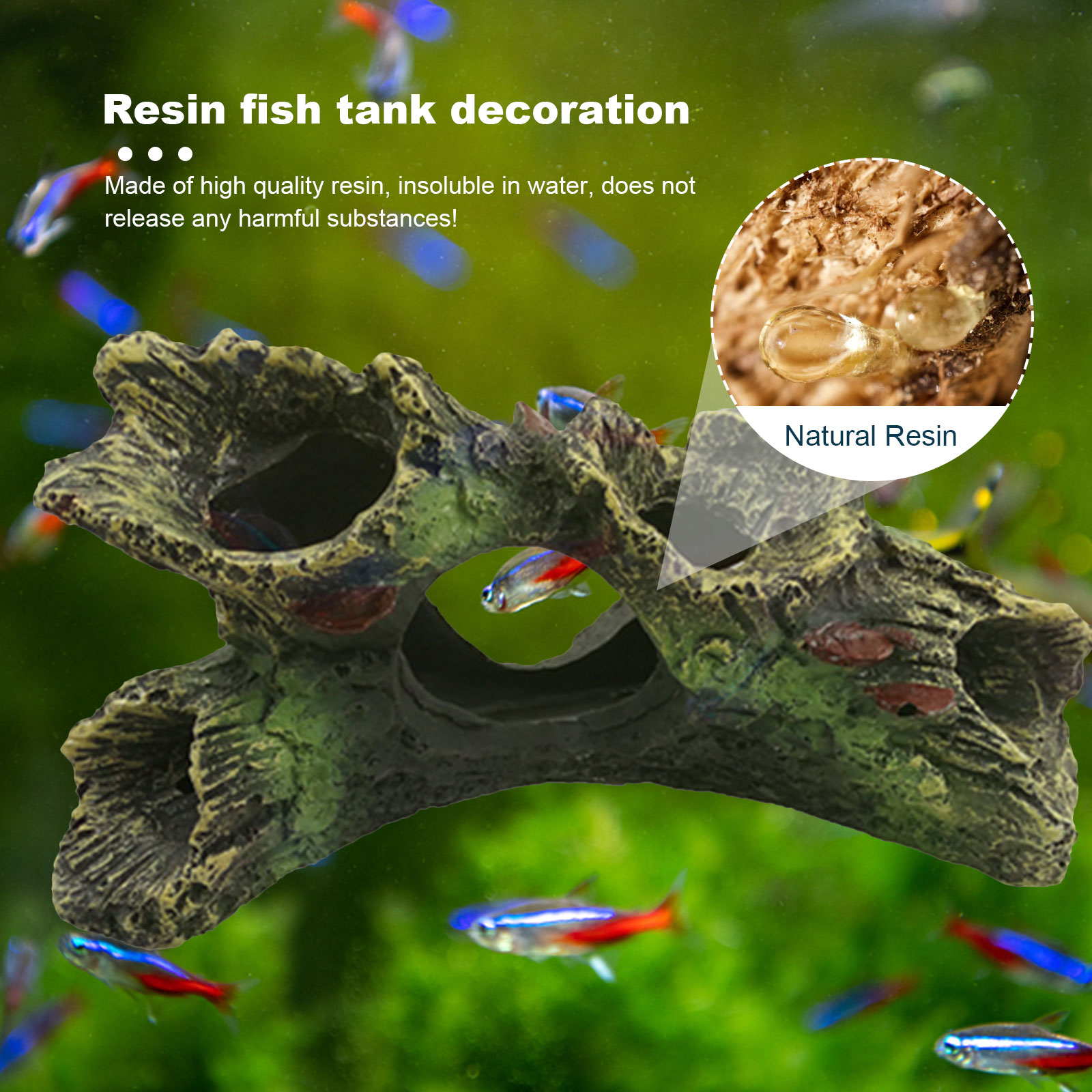 Artificial Landscape Ornament Multifunction Aquarium Hollow Log Decor Non-toxic Resin Fish Hiding Cave for Fish Tank Aquarium