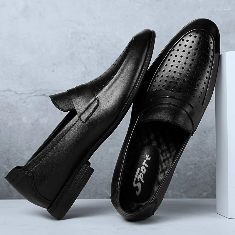 Casual Shoes 2024 Black Genuine Leather Gentleman Fashion Dress Men Business Loafers Men's Slip On Big Size 49