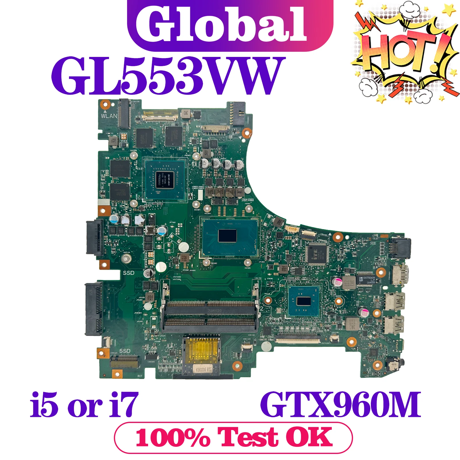 KEFU GL553V Mainboard ZX53V GL553VD GL553VE GL553VW FX553V ZX553V G553V Laptop Motherboard I5 I7 6th/7th Gen GTX1050/GTX1050Ti