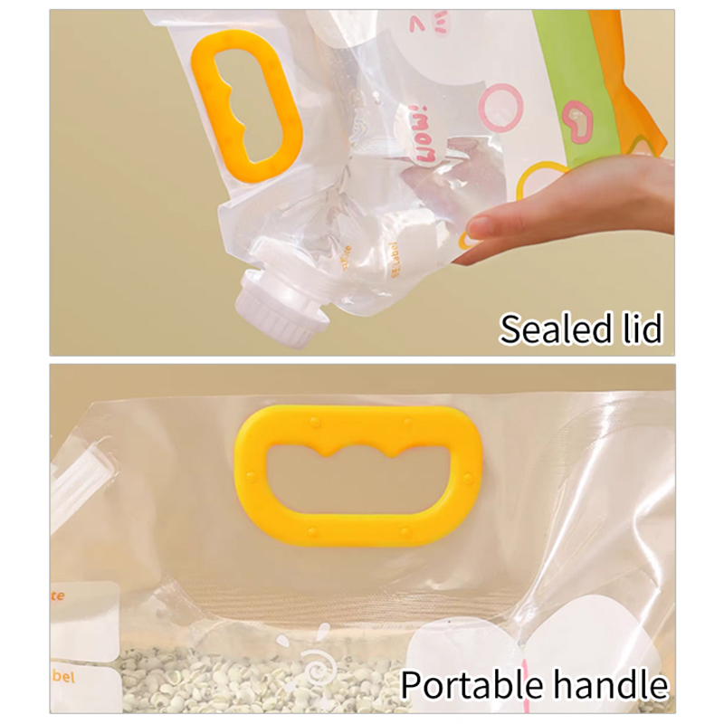 Storage 3pcs Grain Bag Cereal Sealing Bags Reusable Packing Bag with Handle Plastic Food Kitchen Organizer and Storage Container smile