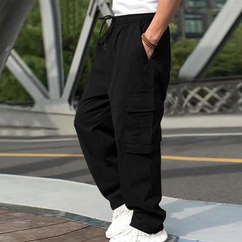 Men's Pants Man 2024 Male Versatile All Season Cargo Pocket Hem Solid Color Plus Size Outdoor Trousers Pantalon Homme