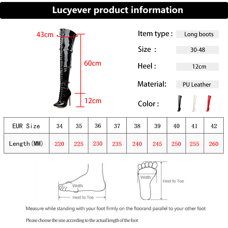 Lucyever Women Sexy Cross Tied Thigh Pointed Toe Thin High Heels Over The Knee Boots Patent Leather Shoes Woman 33-46