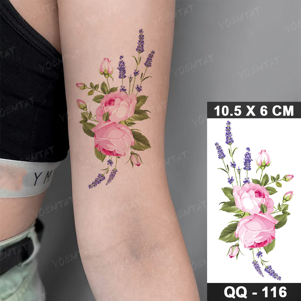 Transfer Waterproof Temporary Tattoo Stickers Lotus Sunflower Rose Plant Watercolor Flash Tatto Realistic 3D Tattoos Women Men