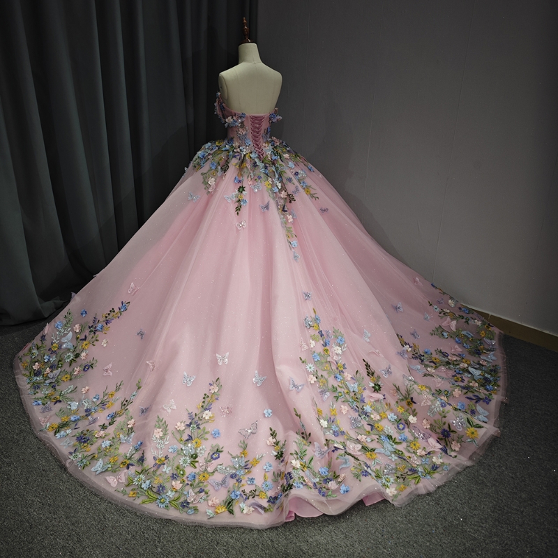 Pink Sweetheart Quinceanera Dress Party Gown Off The Shoulder 3D Applique Bow Beads of Princess For 16 Year Vestido De 15 Anos
