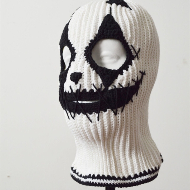 Balaclava Hat for Adult Autumn Winter Knitted Hat Winter Mask Photography Props Terrifying Ghost Knitted Balaclava