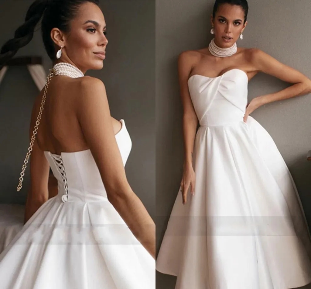 2024 Simple Wedding Dress Short Curto White Plus Size Strapless Knee Length Bride Gowns Vestidos De Noiva