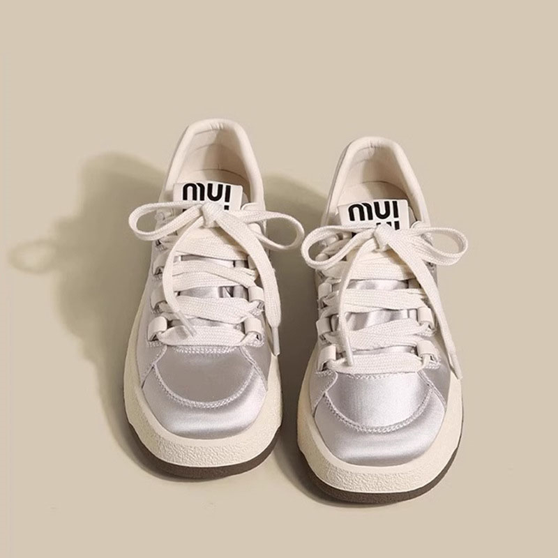 GAI 2024 Spring New Sports Leisure Little White Silk and Satin Versatile Popular Thick Sole Anti slip Board Shoes for Women Mint