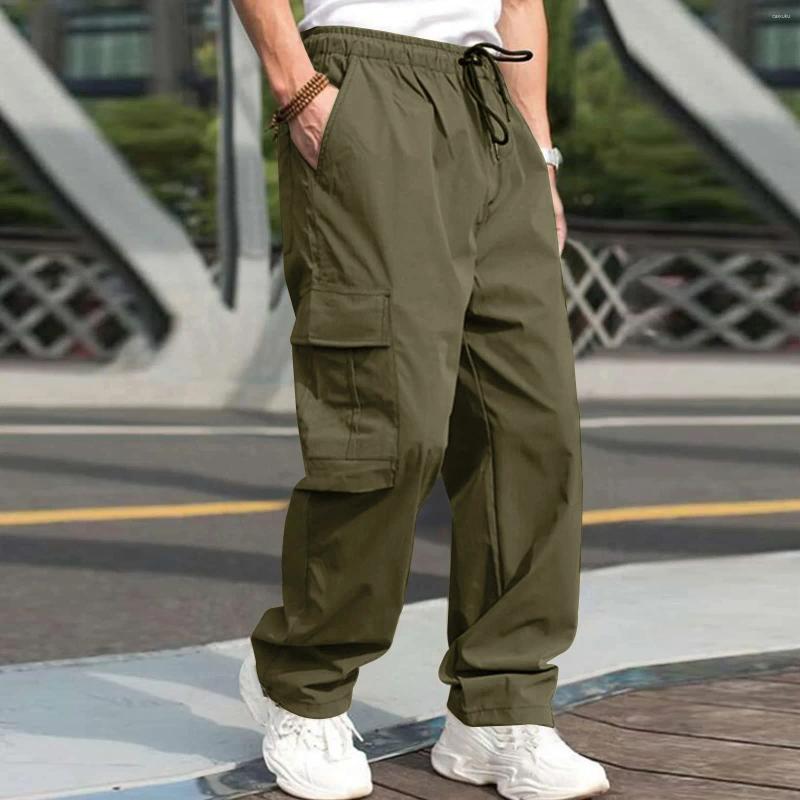 Men's Pants Man 2024 Male Versatile All Season Cargo Pocket Hem Solid Color Plus Size Outdoor Trousers Pantalon Homme