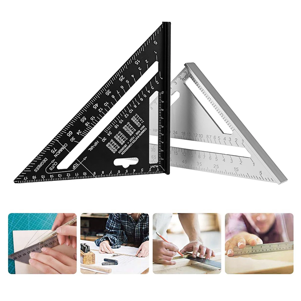 7inch Metric Triangle Ruler Aluminum Alloy Angle Protractor Speed Metric Square Measuring Ruler for Woodworker Carpenter Tool